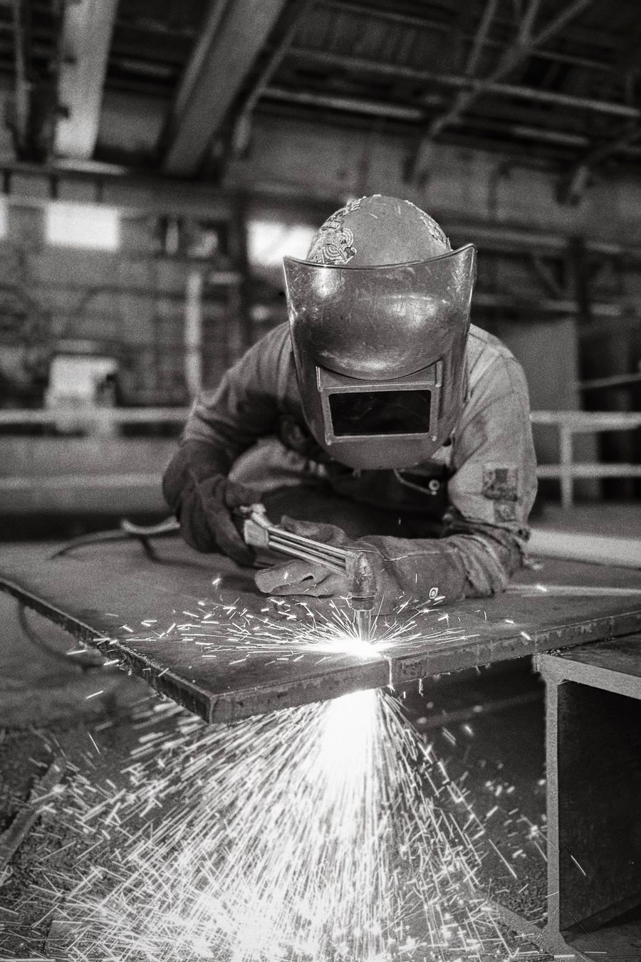 Metal grinding sparks close up